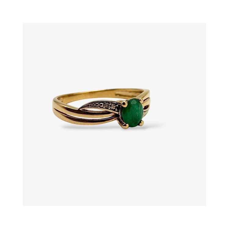 Bague Emeraude  Diamants Or Jaune 750 - 18 carats (Bijou d'occasion)