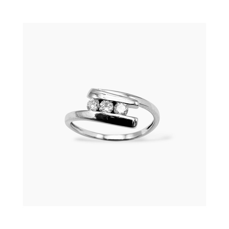 Bague Trilogie Diamants Or Blanc 750 - 18 carats (Bijou Occasion)