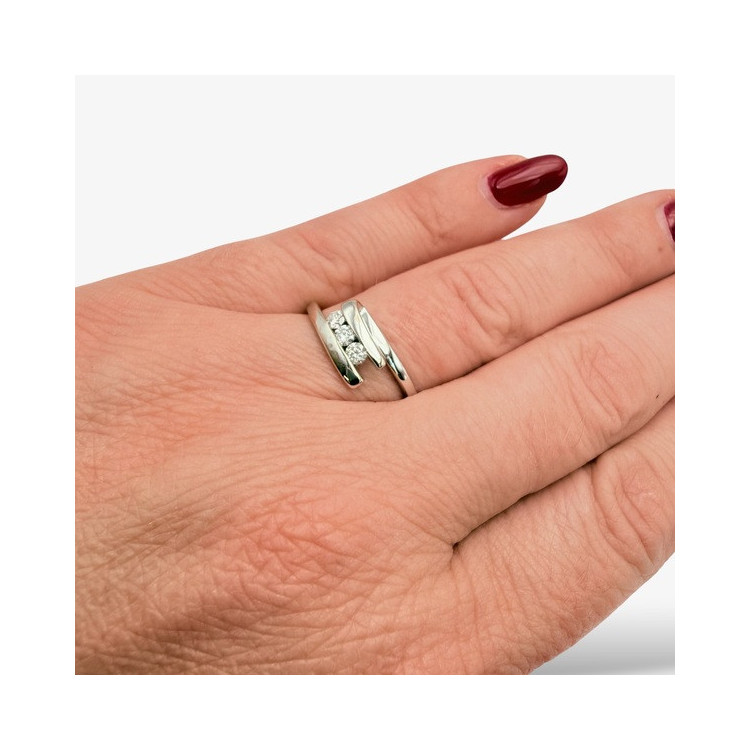 Bague Trilogie Diamants Or Blanc 750 - 18 carats (Bijou Occasion)
