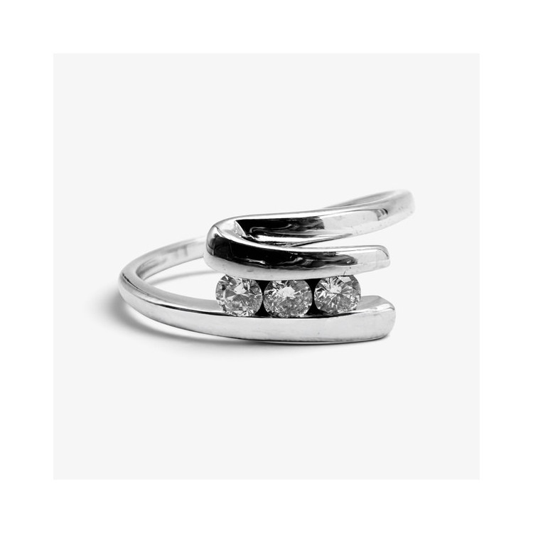 Bague Trilogie Diamants Or Blanc 750 - 18 carats (Bijou Occasion)