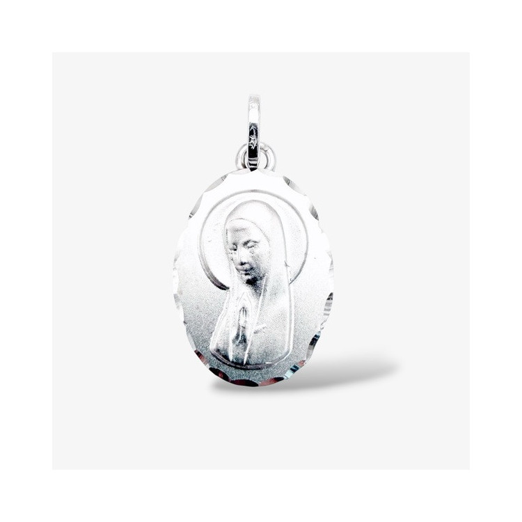 Pendentif Médaille Vierge Or Blanc 750 - 18 carats