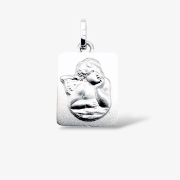 Pendentif Médaille Ange Or Blanc 750 - 18 carats