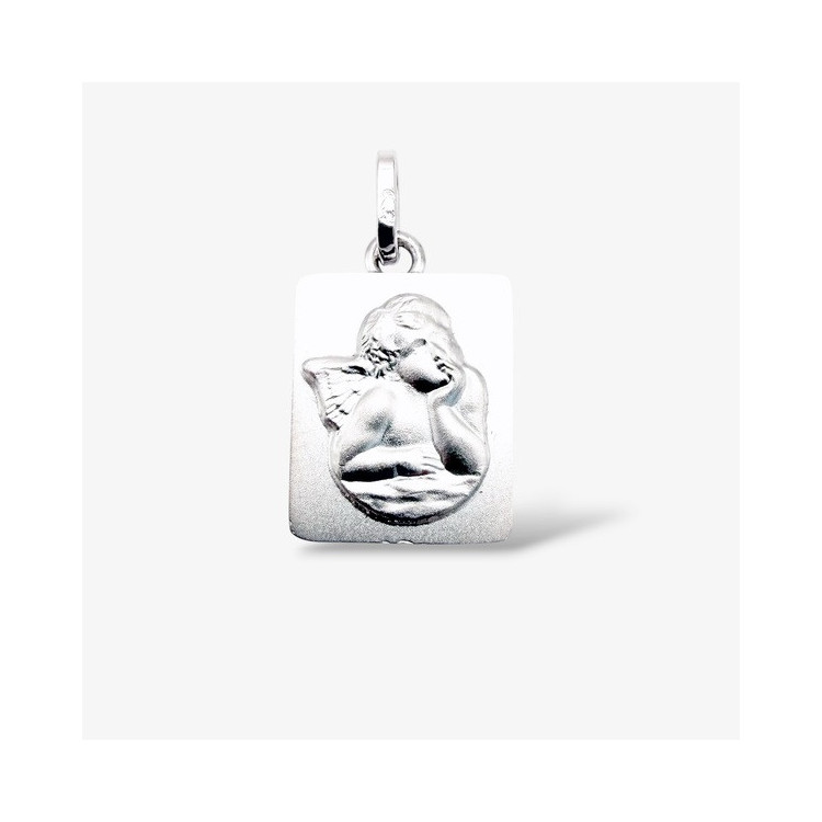 Pendentif Médaille Ange Or Blanc 750 - 18 carats