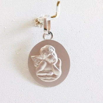 Pendentif Médaille Ange Or Blanc 750 - 18 carats
