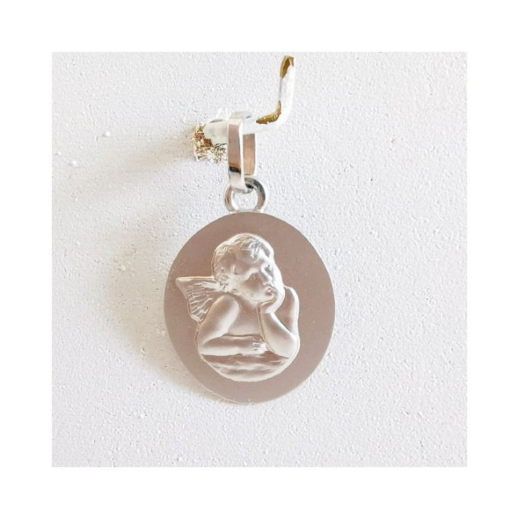 Pendentif Médaille Ange Or Blanc 750 - 18 carats