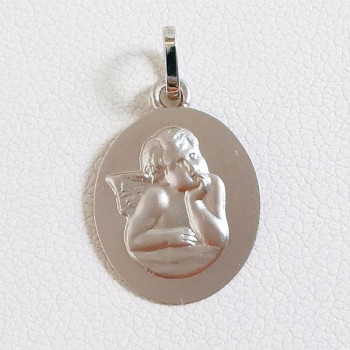 Pendentif Médaille Ange Or Blanc 750 - 18 carats