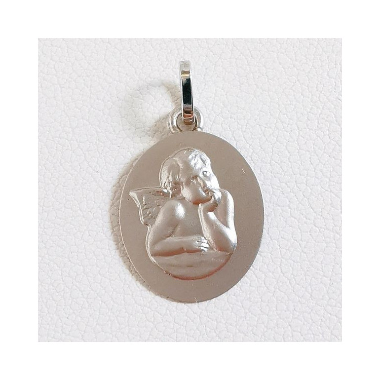 Pendentif Médaille Ange Or Blanc 750 - 18 carats