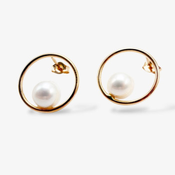 Boucles d'Oreilles Cercle & Perle Or Jaune 750 - 18 carats