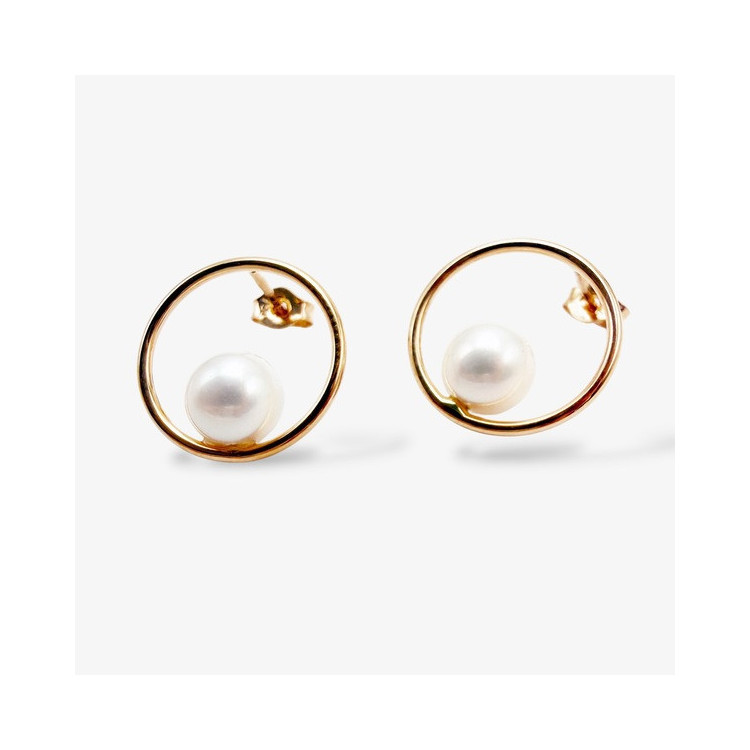 Boucles d'Oreilles Cercle & Perle Or Jaune 750 - 18 carats