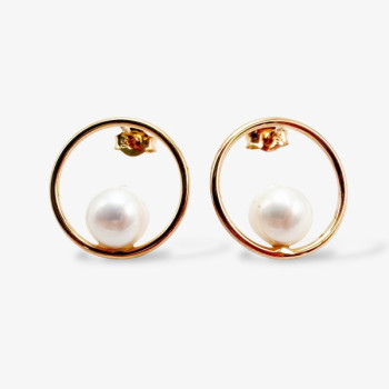 Boucles d'Oreilles Cercle & Perle Or Jaune 750 - 18 carats