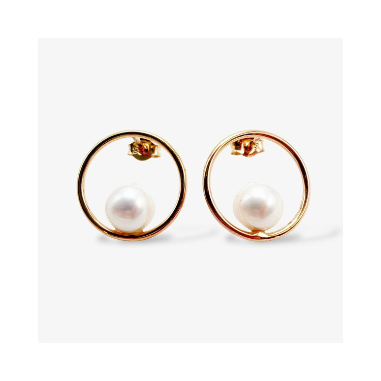 Boucles d'Oreilles Cercle & Perle Or Jaune 750 - 18 carats