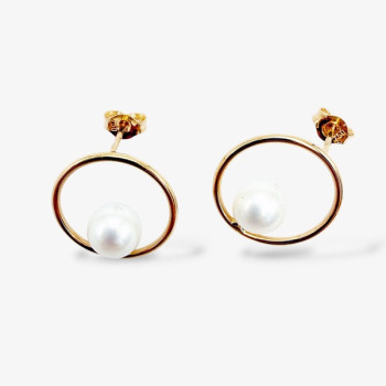Boucles d'Oreilles Cercle & Perle Or Jaune 750 - 18 carats