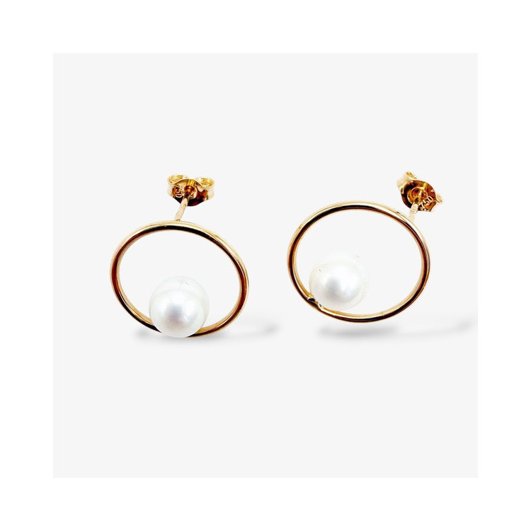 Boucles d'Oreilles Cercle & Perle Or Jaune 750 - 18 carats