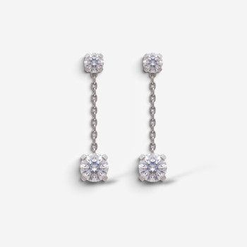 Boucles d'Oreilles Pendantes Oxydes de Zirconium Or Blanc 750 - 18 carats