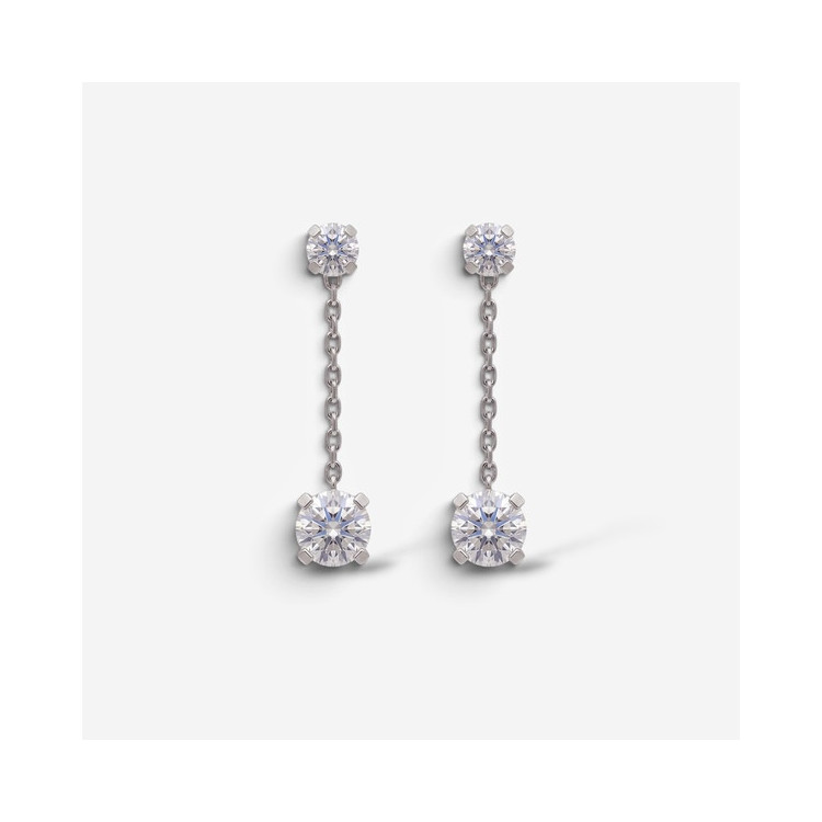 Boucles d'Oreilles Pendantes Oxydes de Zirconium Or Blanc 750 - 18 carats