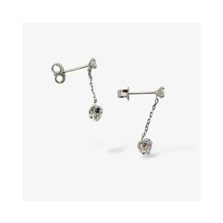 Boucles d'Oreilles Pendantes Oxydes de Zirconium Or Blanc 750 - 18 carats