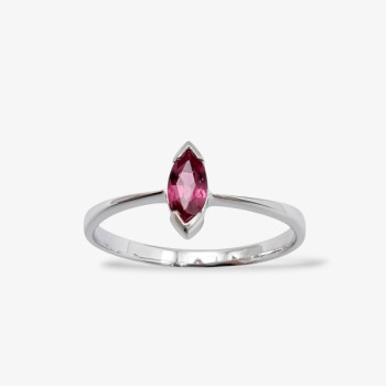 Bague Solitaire "Navette Parisienne" Rubis Or Blanc 750 - 18 carats