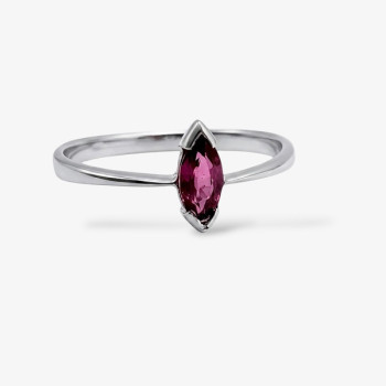 Bague Solitaire "Navette Parisienne" Rubis Or Blanc 750 - 18 carats
