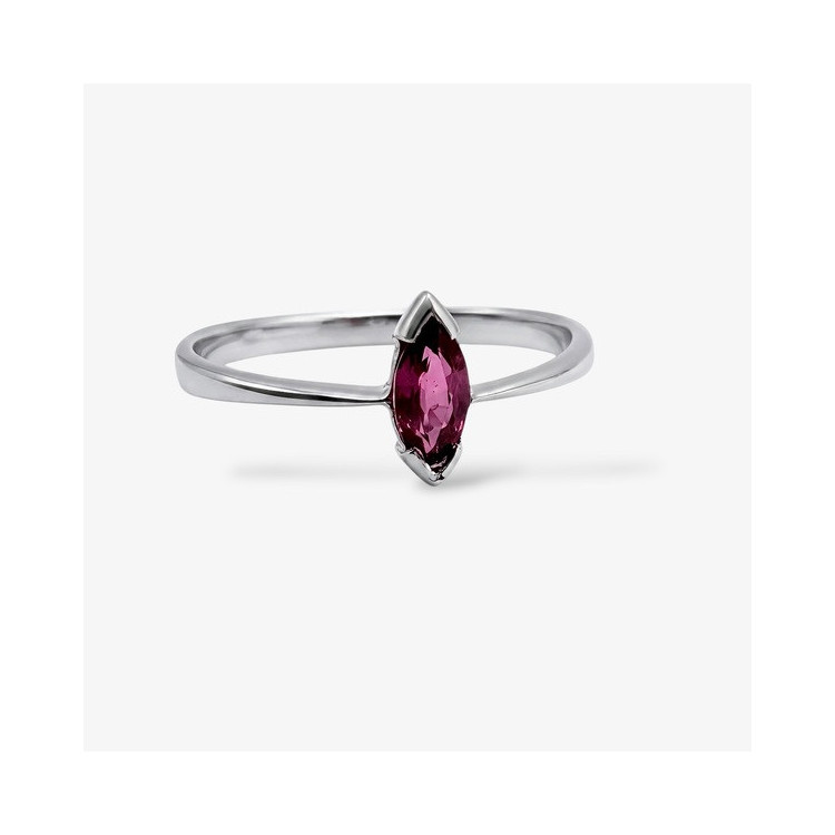 Bague Solitaire "Navette Parisienne" Rubis Or Blanc 750 - 18 carats