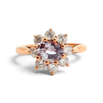 Bague "Baby Lady" Saphir Violet Entourage Diamants Or Rose 750 - 18 carats