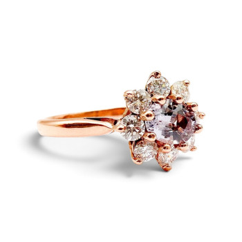 Bague "Baby Lady" Saphir Violet Entourage Diamants Or Rose 750 - 18 carats