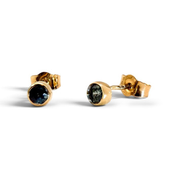 Boucles d'Oreilles Puces "Emotion" Saphir Bleu Vert Or Jaune 750 - 18 carats