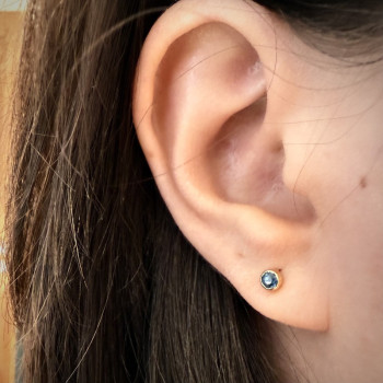 Boucles d'Oreilles Puces "Emotion" Saphir Bleu Vert Or Jaune 750 - 18 carats