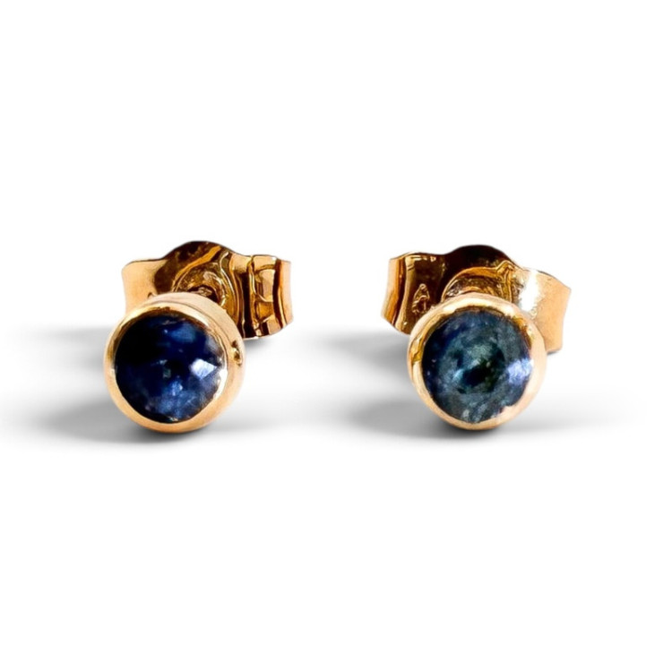 Boucles d'Oreilles Puces "Emotion" Saphir Bleu Vert Or Jaune 750 - 18 carats