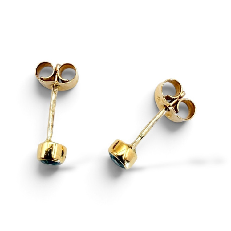 Boucles d'Oreilles Puces "Emotion" Saphir Bleu Vert Or Jaune 750 - 18 carats