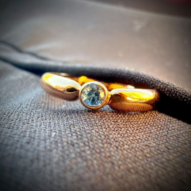 Bague "ÉMOTION" Saphir Bleu Vert Or rose 750 - 18 carats