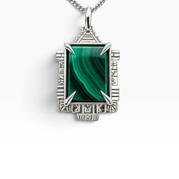 Collier pendentif Malachite argent 925 Piècec unique
