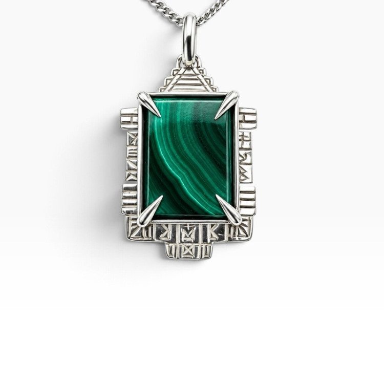 Collier pendentif Malachite argent 925 Piècec unique