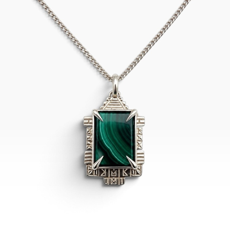 Collier pendentif Malachite argent 925 Piècec unique