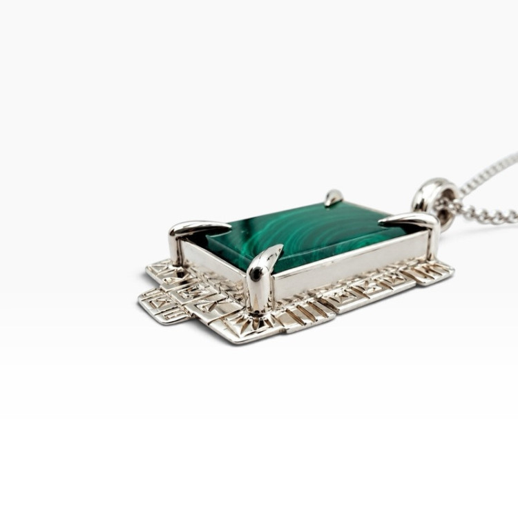 Collier pendentif Malachite argent 925 Piècec unique