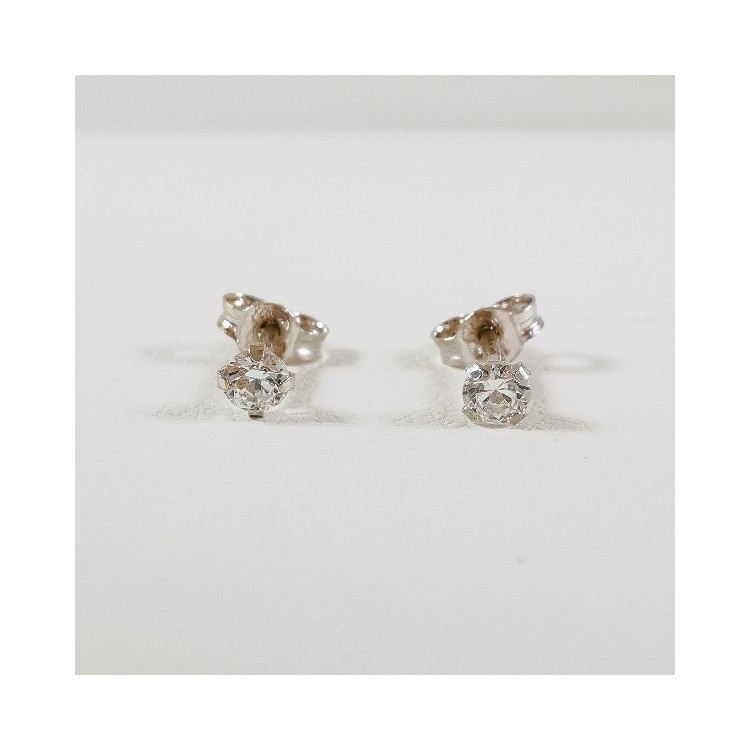 Boucles d'Oreilles Puces Oxydes de Zirconium Or Blanc 750 - 18 carats