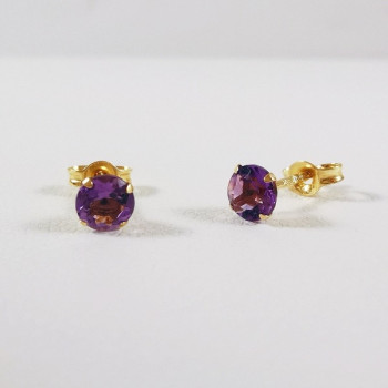Boucles D'oreilles Puces Améthyste Or Jaune 750 - 18 carats