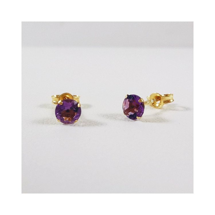 Boucles D'oreilles Puces Améthyste Or Jaune 750 - 18 carats