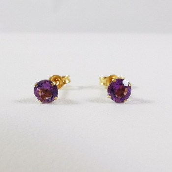 Boucles D'oreilles Puces Améthyste Or Jaune 750 - 18 carats