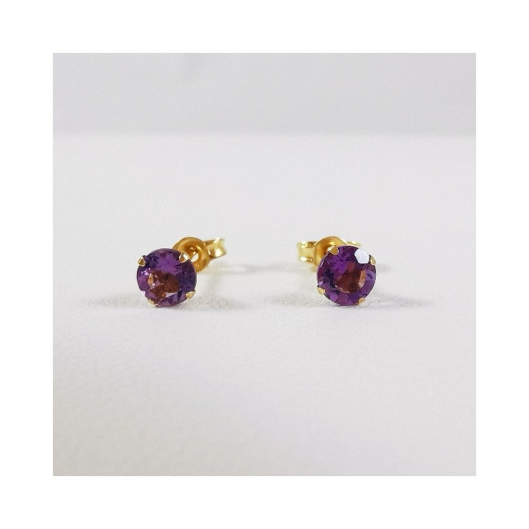 Boucles D'oreilles Puces Améthyste Or Jaune 750 - 18 carats