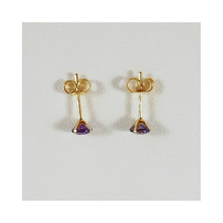 Boucles D'oreilles Puces Améthyste Or Jaune 750 - 18 carats