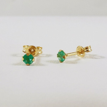 Boucles d'Oreilles Puces Emeraude Or Jaune 750 - 18 carats