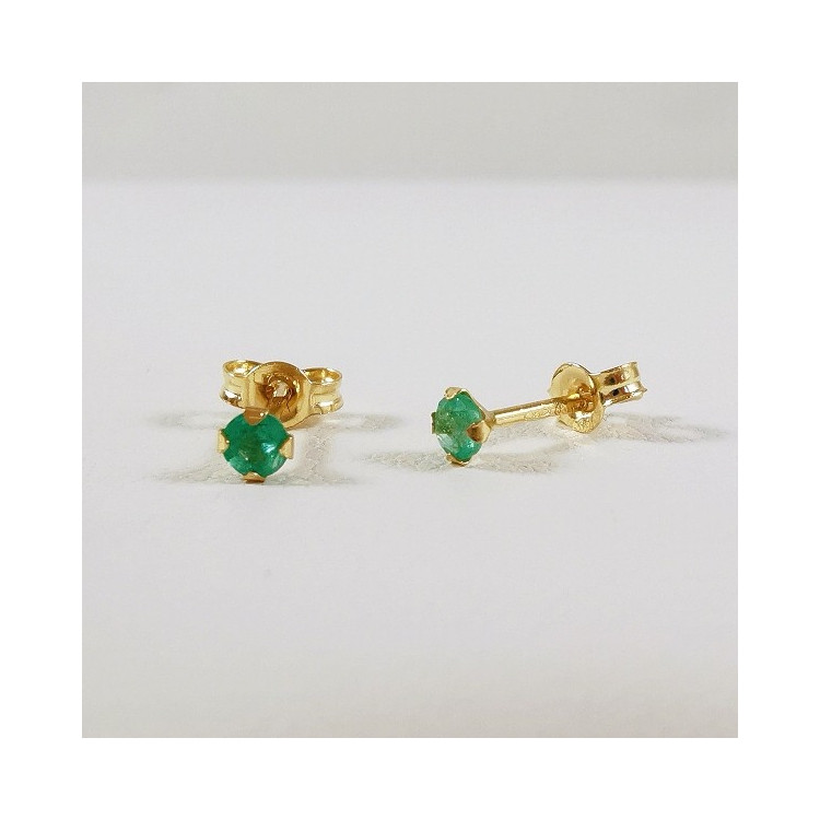 Boucles d'Oreilles Puces Emeraude Or Jaune 750 - 18 carats