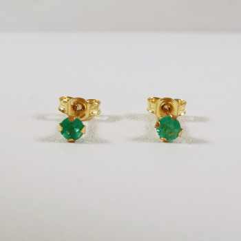 Boucles d'Oreilles Puces Emeraude Or Jaune 750 - 18 carats