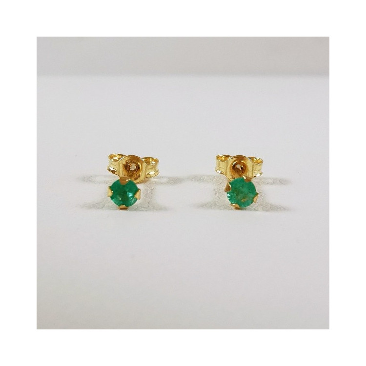 Boucles d'Oreilles Puces Emeraude Or Jaune 750 - 18 carats