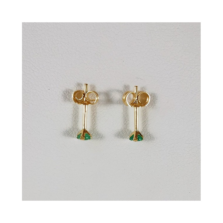 Boucles d'Oreilles Puces Emeraude Or Jaune 750 - 18 carats