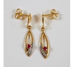 Boucles d'Oreilles Pendantes Rubis Or Jaune 750 - 18 carats