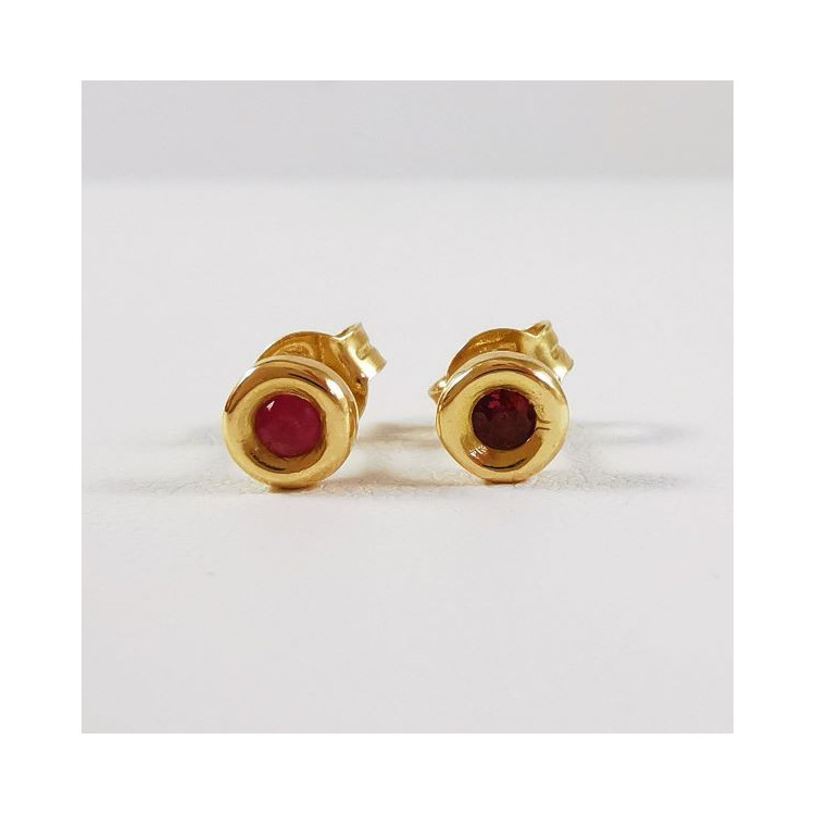 Boucles d'Oreilles Puces Rubis Or Jaune 750 - 18 carats
