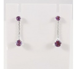 Boucles d'Oreilles Pendantes Améthyste Or Blanc 750 - 18 carats