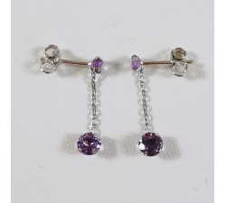 Boucles d'Oreilles Pendantes Améthyste Or Blanc 750 - 18 carats