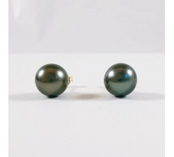 Boucles d'Oreilles Puces Perle de Tahiti Or Jaune 750 - 18 carats